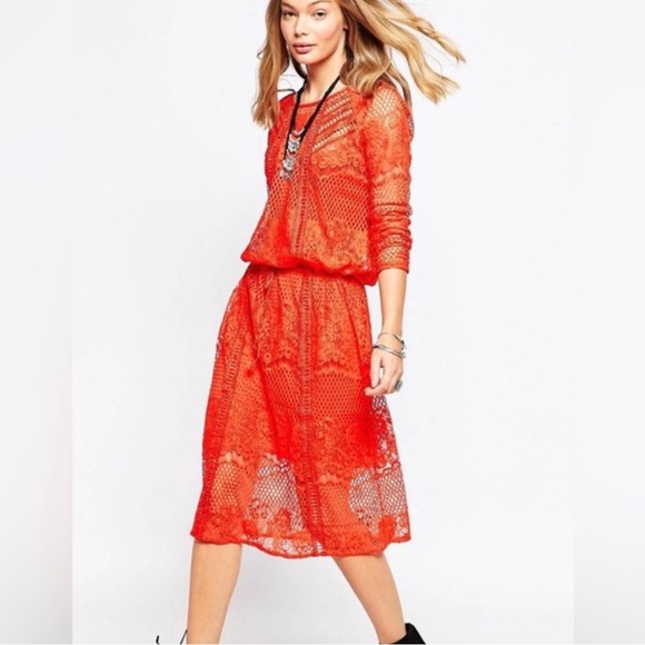 FREE PEOPLE Luna Lace Dress in Pimento - Picture 2 of 12